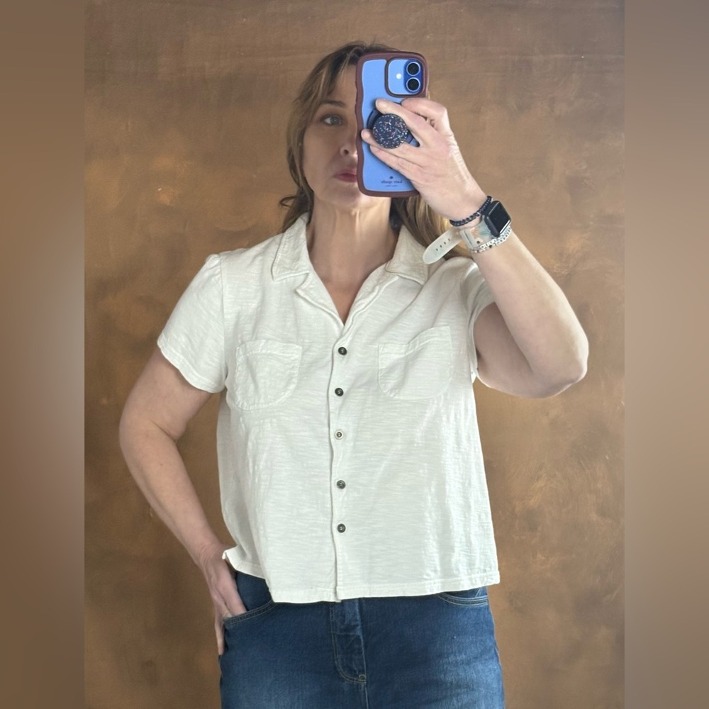 Jane and Delancey Cream Short-Sleeve Button-Down Shirt